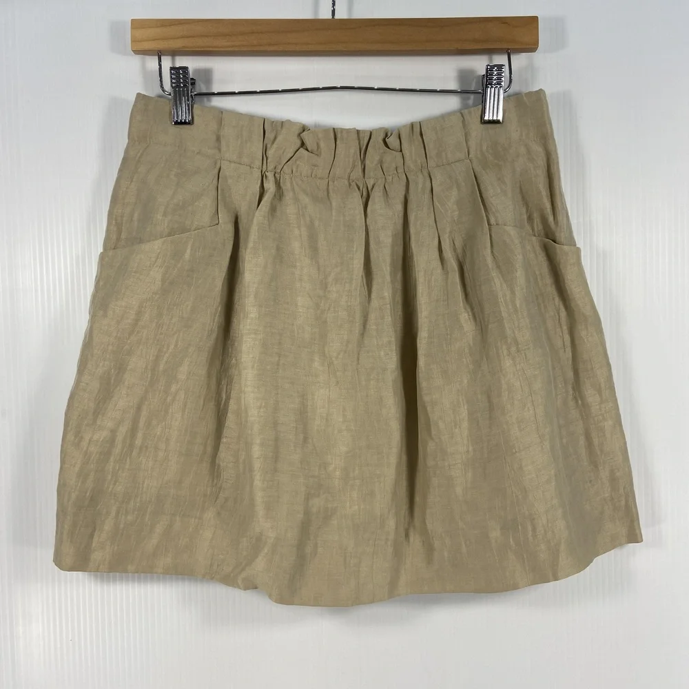 J Crew Charter Mini Skirt Linen Blend Khaki Tan Shimmer Pockets Womens‎ Size 4